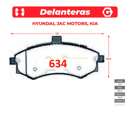 Pastillas de Frenos Ital Brakes GTX Para Hyundai, Jac Motors y Kia