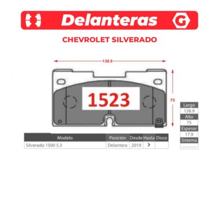 Pastillas de freno GTX Delanteras Para Chevrolet Silverado P1523